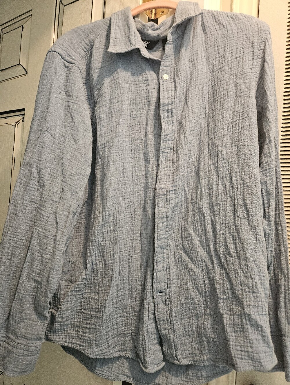 Lands End Blue Cotton Men's Button Down Casual Long Sleeve Shirt Size L